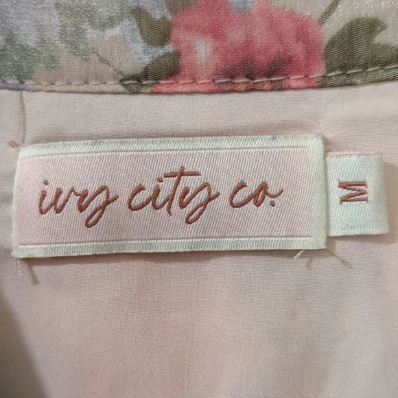 Ivy City Co. Eleanor Pink Sheer Floral Ruffle Knee Length Mini Dress Women's M - Picture 6 of 7